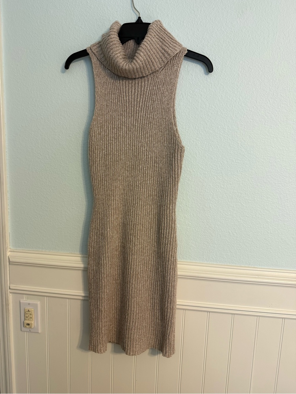 Tobi Sleeveless Turtleneck Mini Dress in Beige